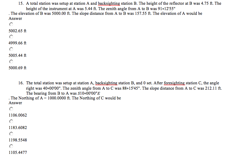 Solved 15. A total station was setup at station A and | Chegg.com