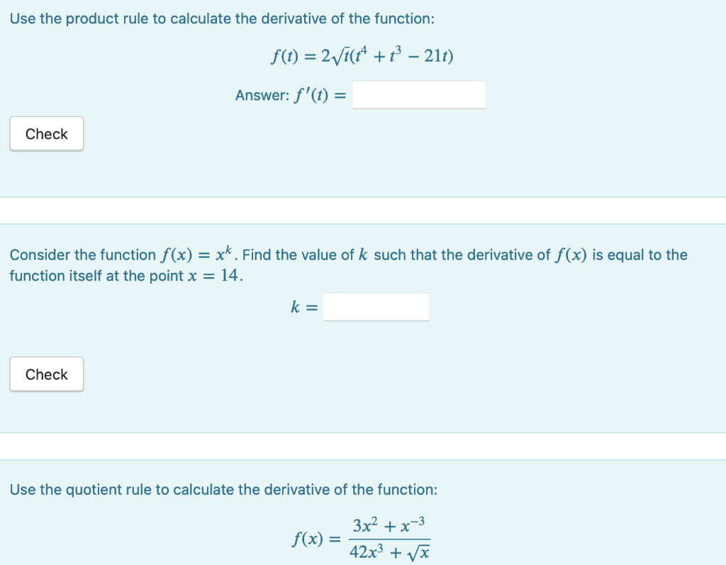 Solved Use the product rule to calculate the derivative of