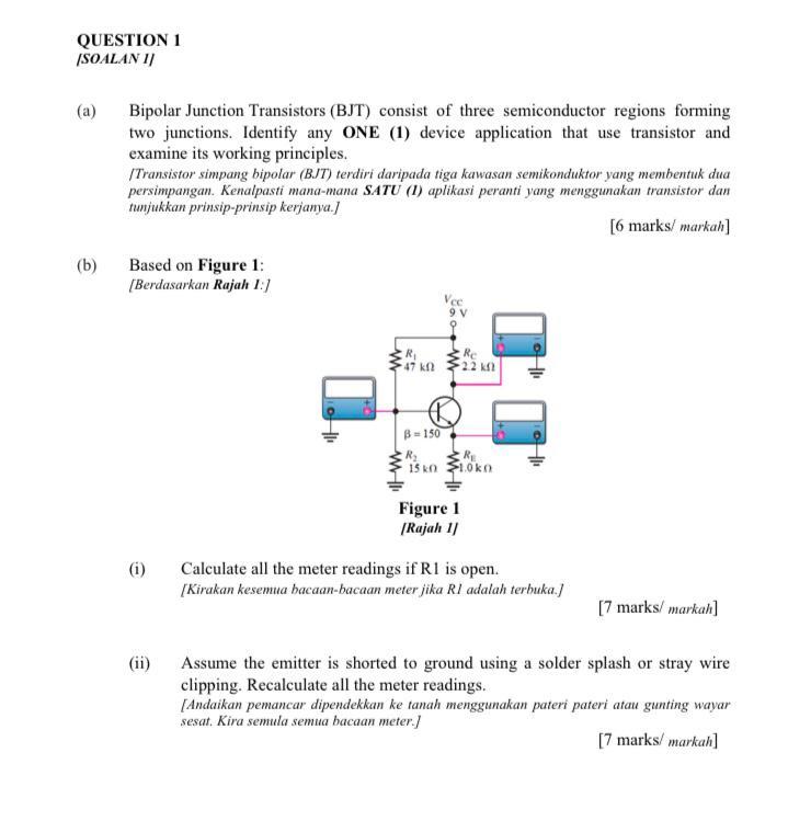 Question 1 Soalan 11 Bipolar Junction Transistors Chegg Com