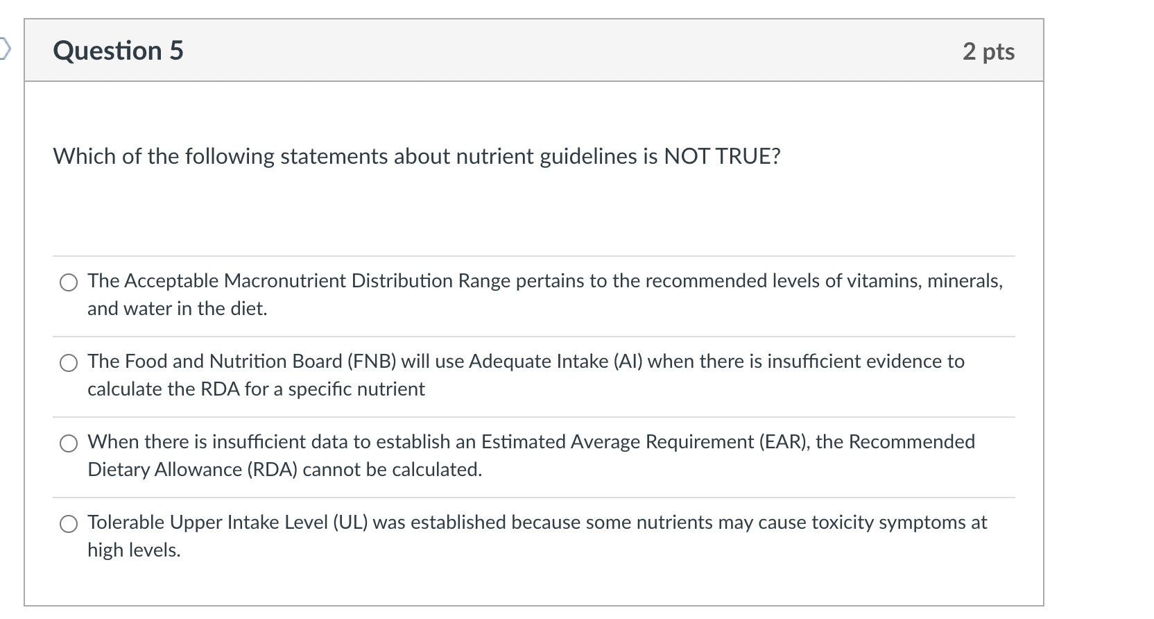 Solved Question 3 2 pts RDAs (recommended dietary | Chegg.com