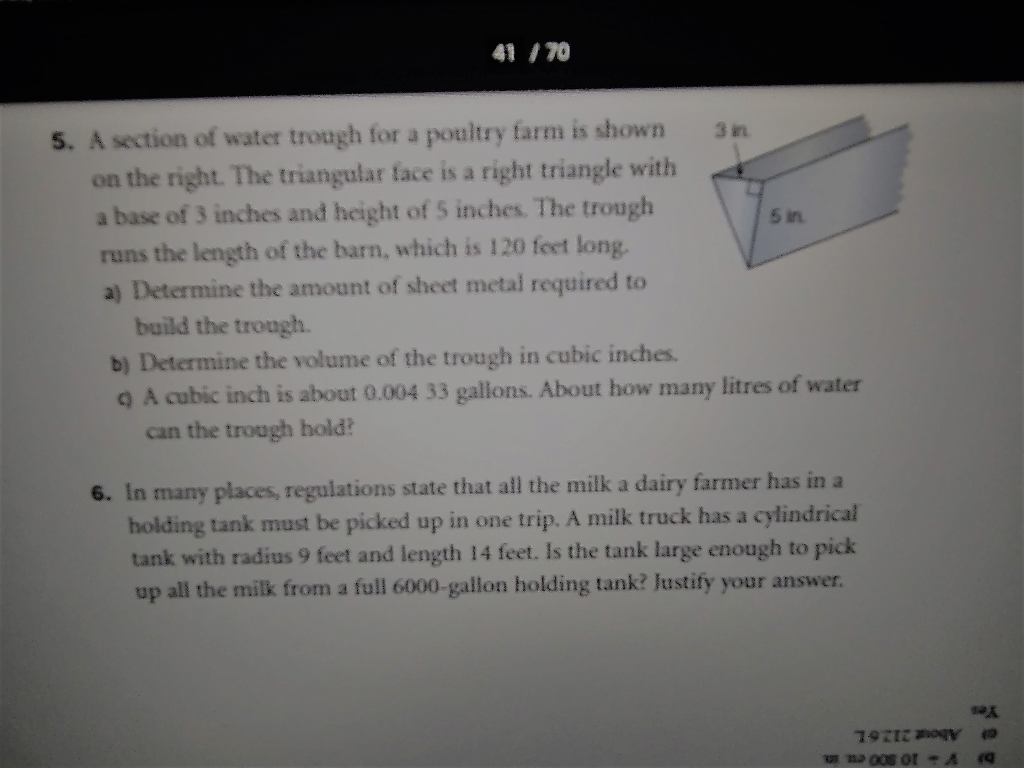 Water Trough Math Problem Solved 41 / 70 5. A section of water trough for a poultry | Chegg.com