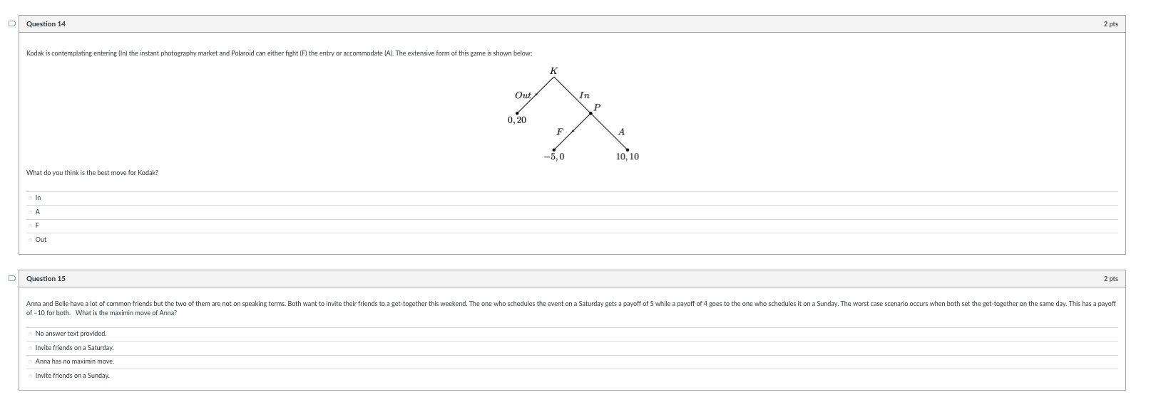Solved Question 8 2 pts Consider the game having the | Chegg.com