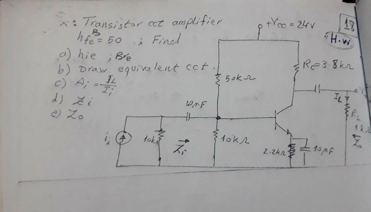 Solved Transistor cct amplifier tree=24v 21 Find 