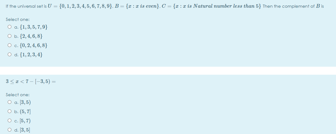 Solved If The Universal Set Is U = {0,1,2,3,4,5,6,7,8,9}, B | Chegg.com