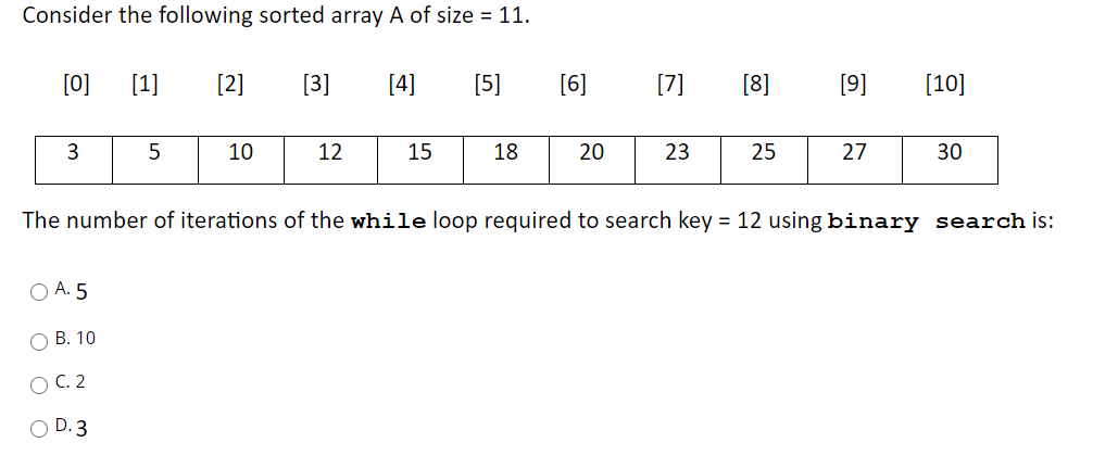 Solved Consider the following sorted array A of size = 11. | Chegg.com