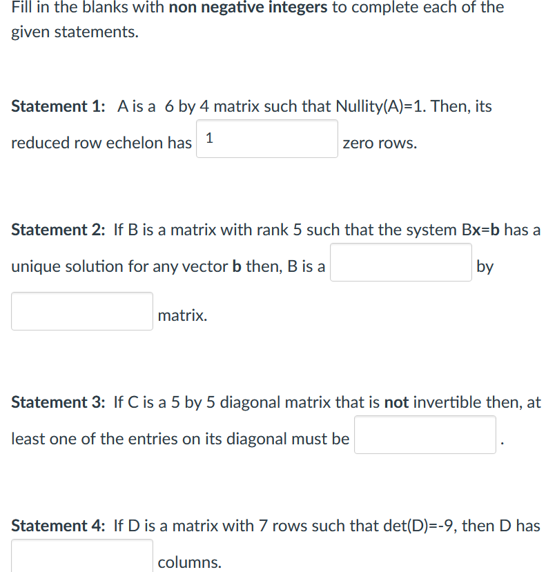 Solved Fill in the blanks with non negative integers to | Chegg.com