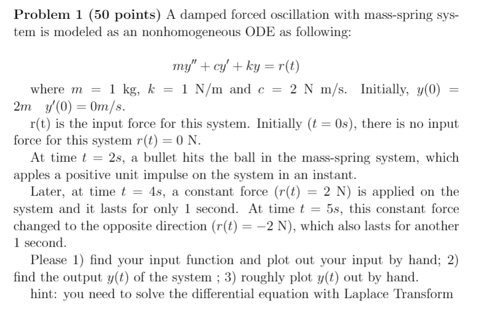 Solved Problem 1 (50 points) A damped forced oscillation | Chegg.com