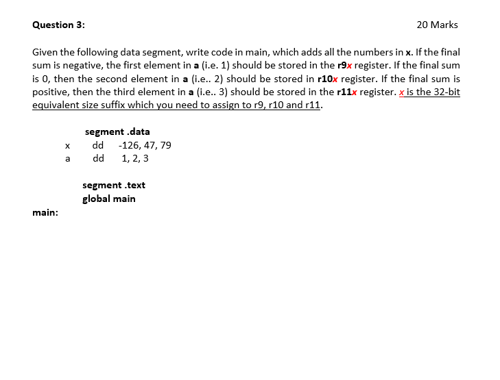 Question 3: 20 Marks Given the following data | Chegg.com
