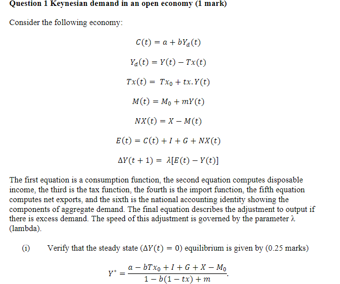 Solved Question 1 Keynesian Demand In An Open Economy (1 | Chegg.com