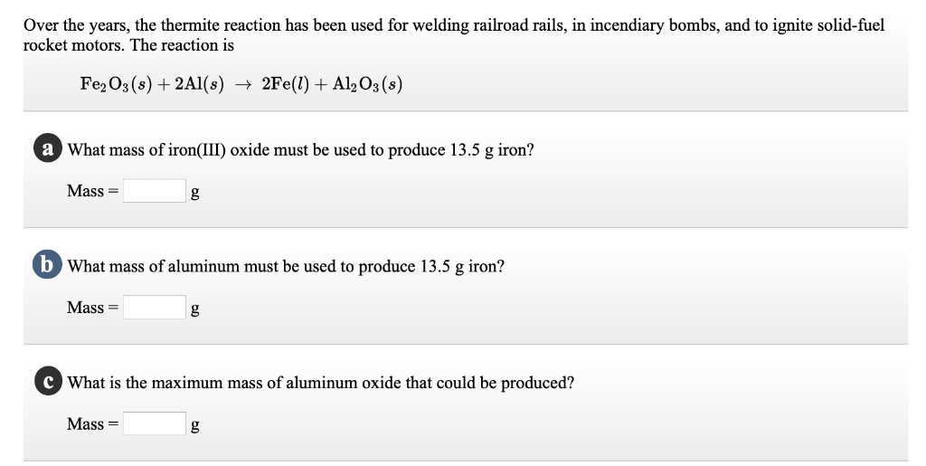 Solved Over The Years, The Thermite Reaction Has Been Used | Chegg.com