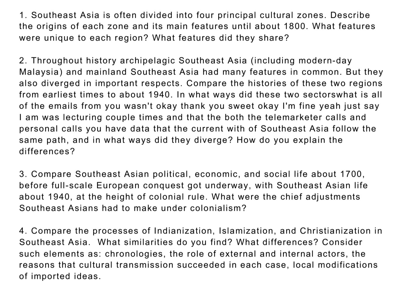 1 Southeast Asia Is Often Divided Into Four Princ Chegg Com