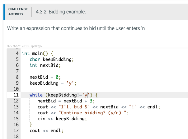 Solved CHALLENGE ACTIVITY 4.3.2: Bidding example. Write an | Chegg.com