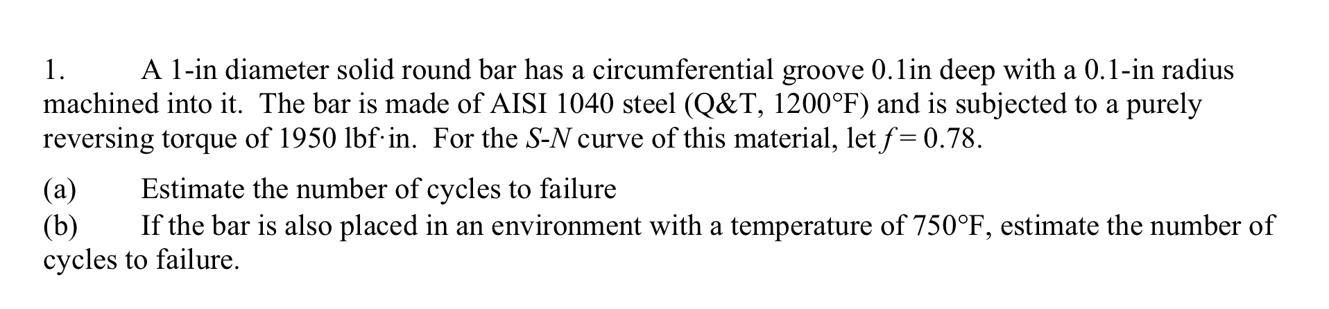Solved 1. A 1-in diameter solid round bar has a | Chegg.com
