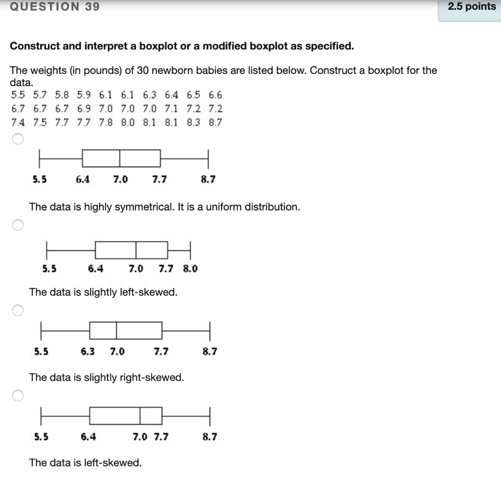 Solved QUESTION 39 2.5 points Construct and interpret a | Chegg.com