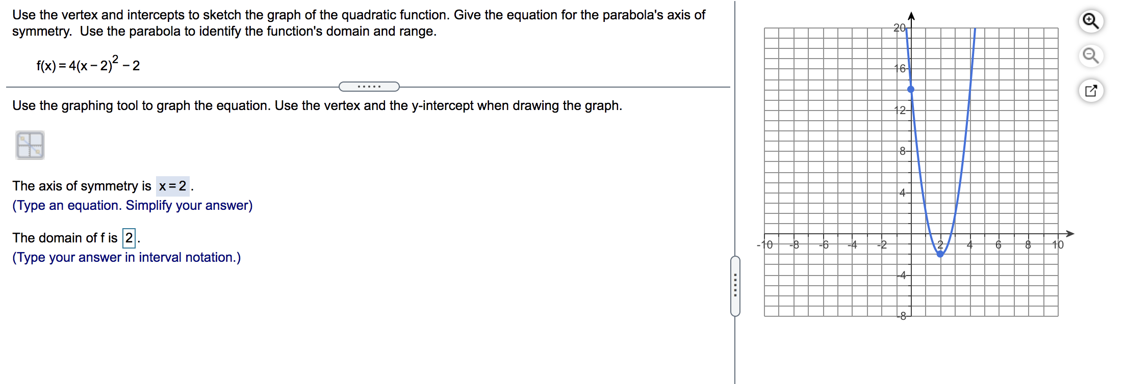 Use the vertex and intercepts to sketch the graph of | Chegg.com