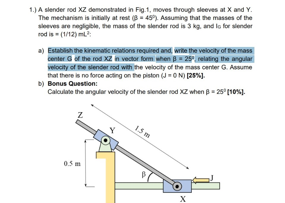 Solved 1 A Slender Rod Xz Demonstrated In Fig 1 Moves Chegg Com