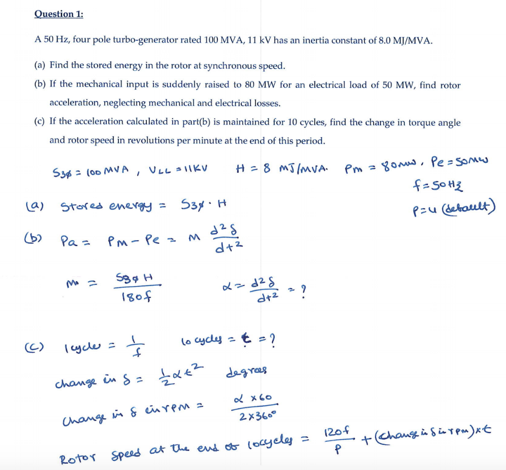 Solved Question 1: A 50 Hz, four pole turbo-generator rated | Chegg.com