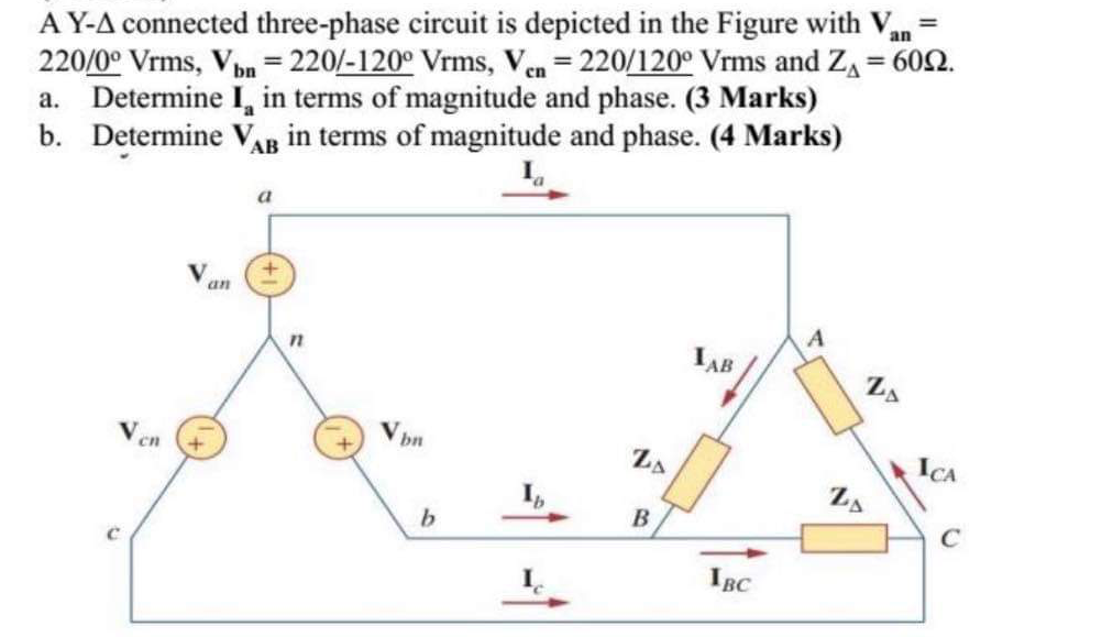 Solved A Y-A connected three-phase circuit is depicted in | Chegg.com