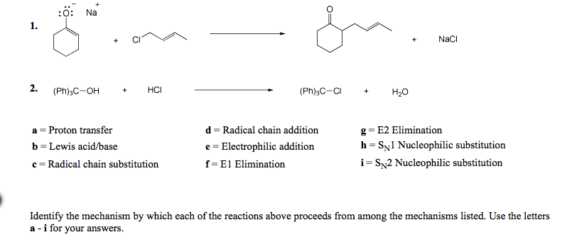 Solved :o Na NaCI 2. (Pn)c-H ' +HCI (Ph)3C-CI+H20 a Proton | Chegg.com