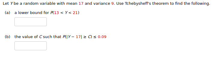 Solved Let Ybe a random variable with mean 17 and variance | Chegg.com