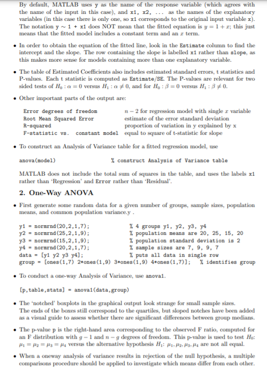 MATLAB 1. Regression First generate some data, using | Chegg.com