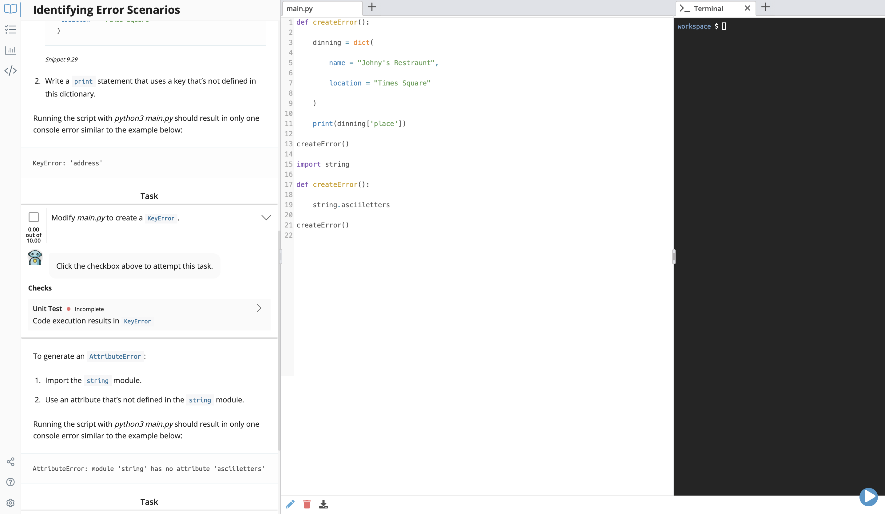 Solved Identifying Error Scenarios PYTHON PLEASE KEEP CODE | Chegg.com
