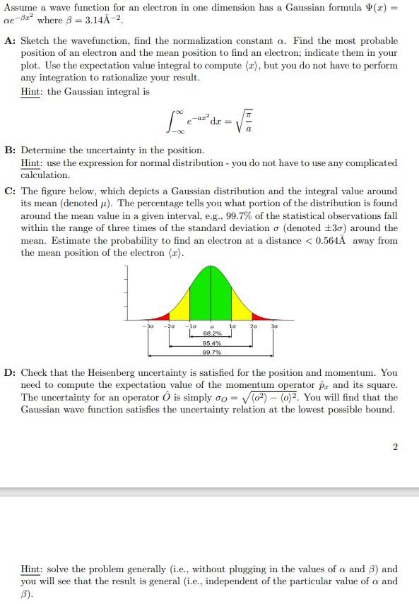 Solved Assume a wave function for an electron in one | Chegg.com