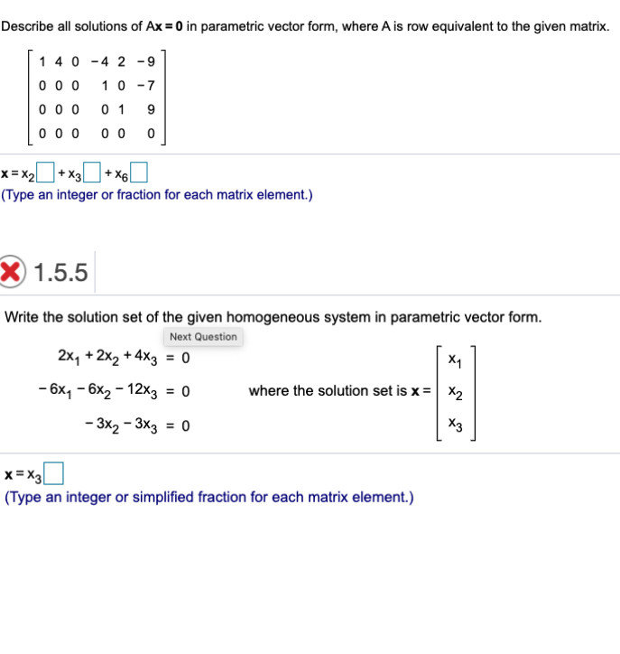 Solved Describe all solutions of Ax 0 in parametric vector