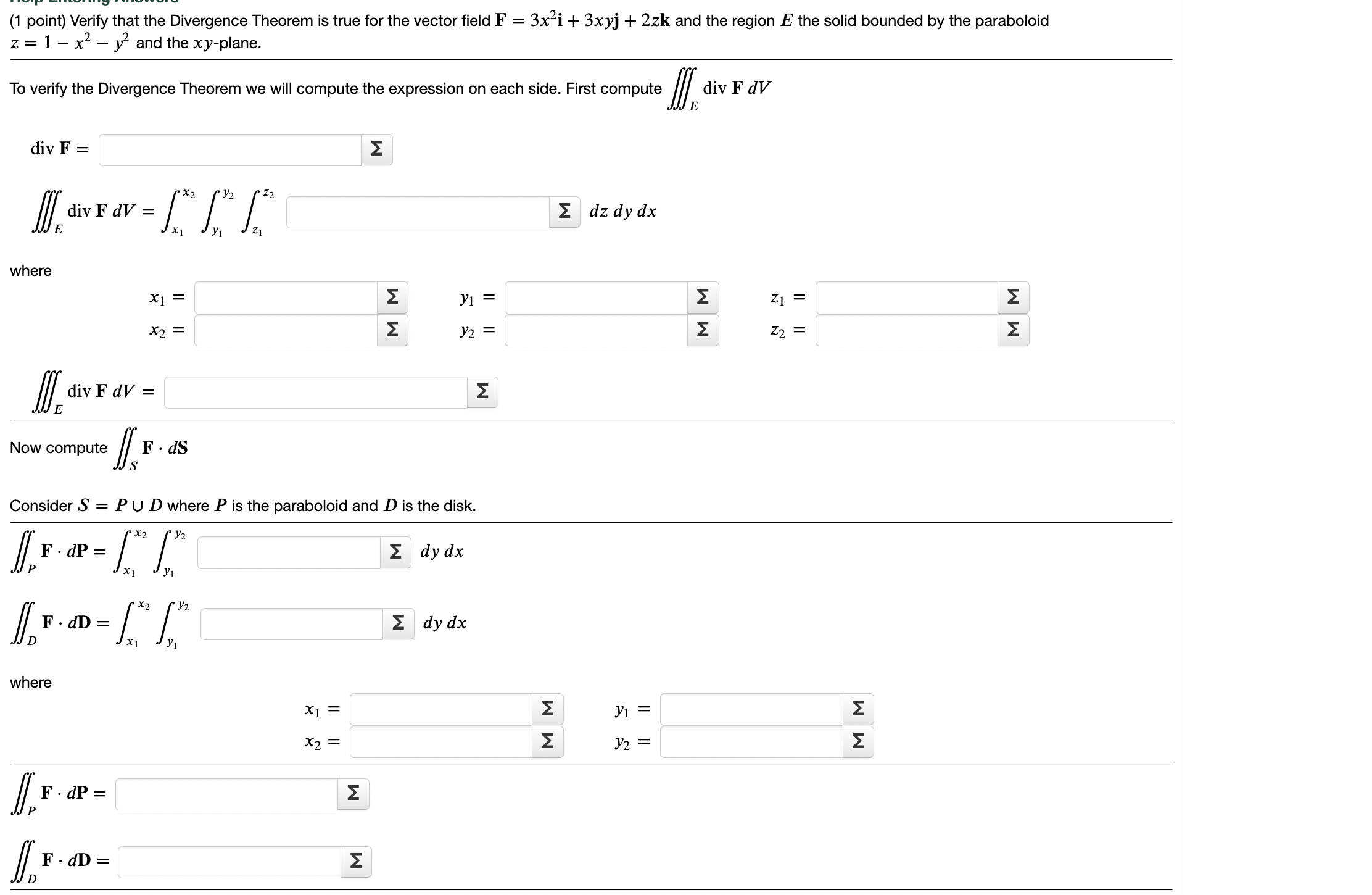 Solved (1 point) Verify that the Divergence Theorem is true | Chegg.com