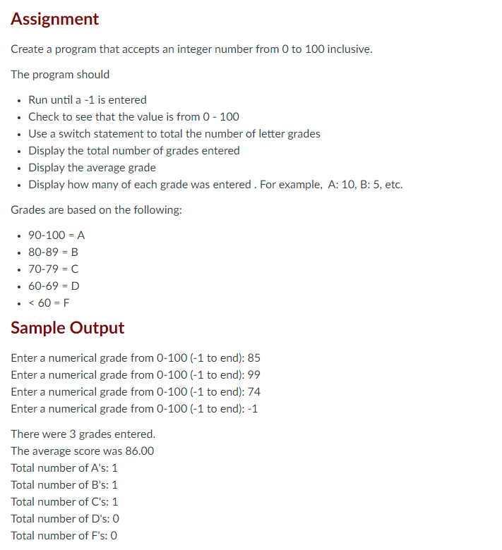 Solved Intro to C programming- Counting numerical grades In | Chegg.com