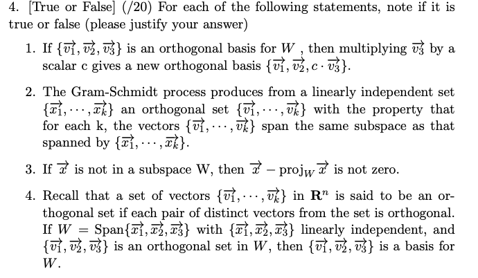 Solved 4. True or False) (/20) For each of the following | Chegg.com