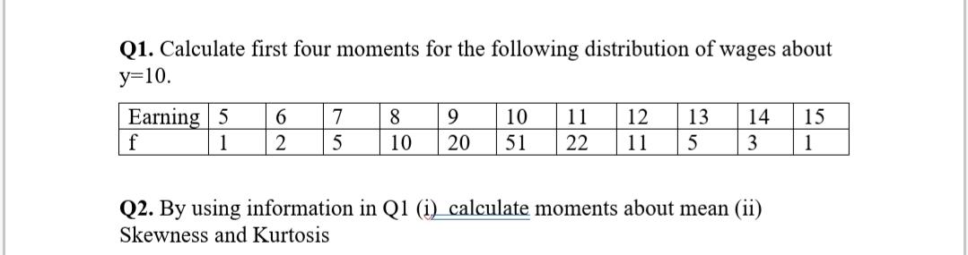 Solved Q1. Calculate first four moments for the following | Chegg.com