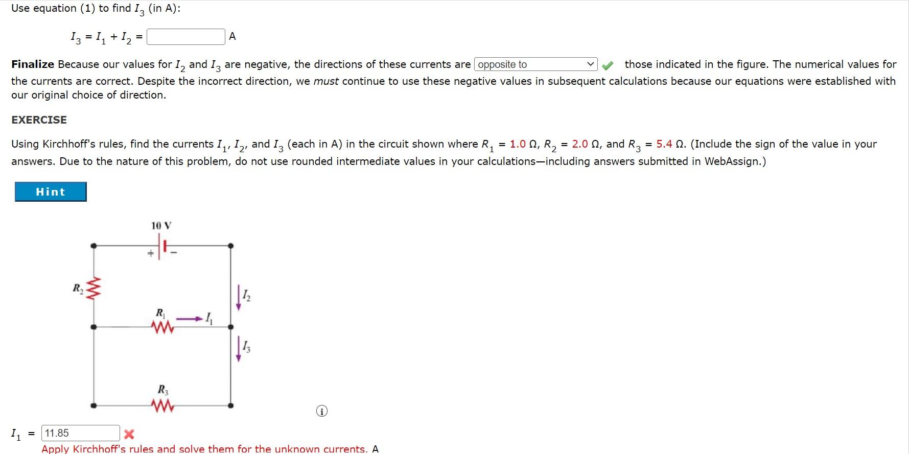 Find the currents I1,I2, and I3 in the circuit shown | Chegg.com