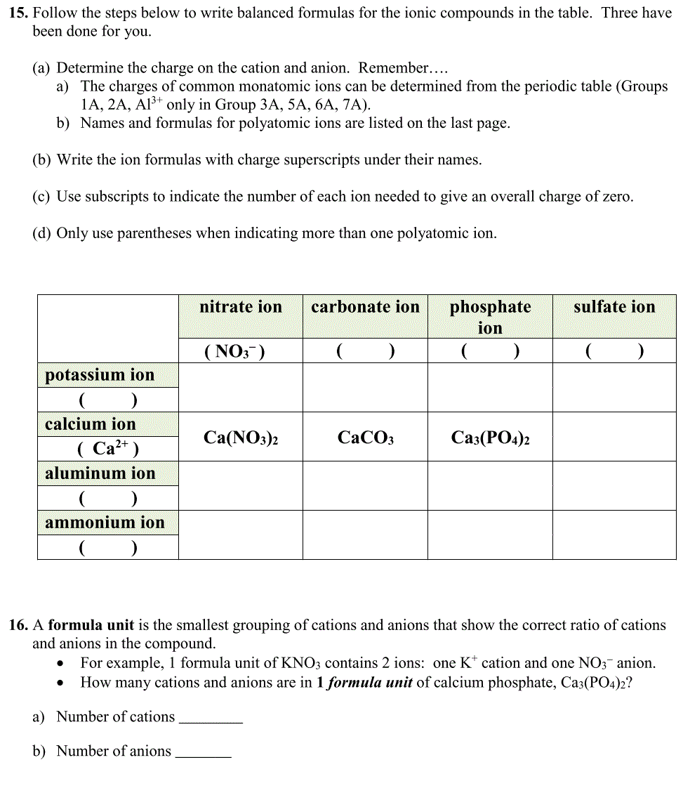 Solved 15. Follow the steps below to write balanced formulas | Chegg.com
