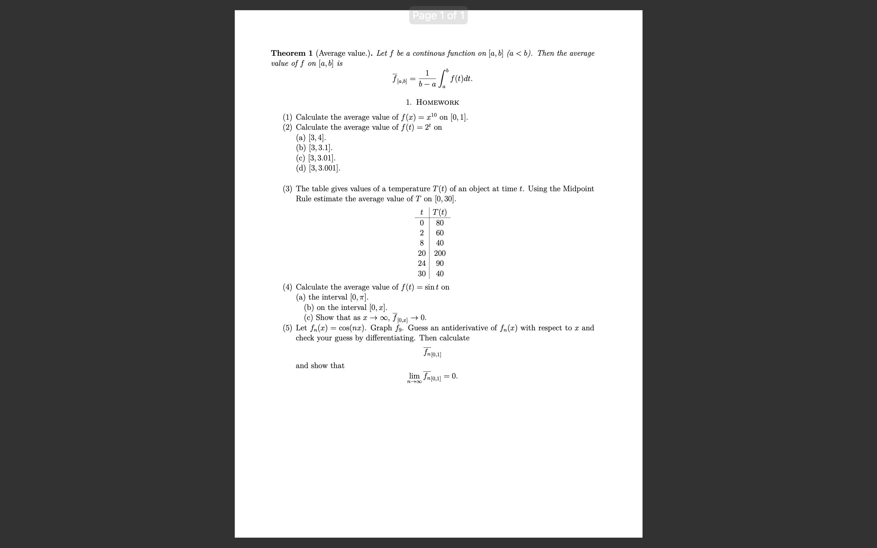 Solved Theorem 1 (average Value.). Let F Be A Continous 