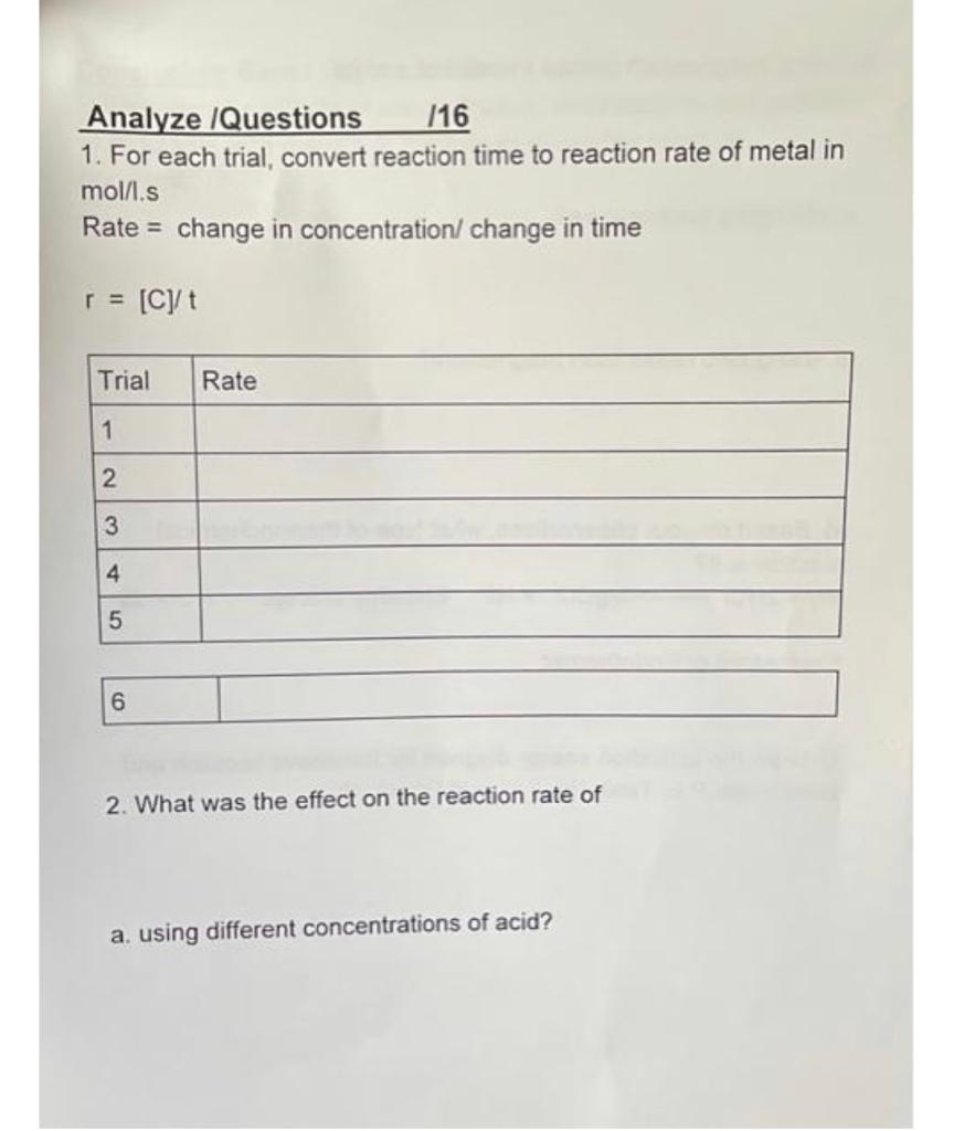 Analyze /Questions /16 1. For each trial, convert | Chegg.com