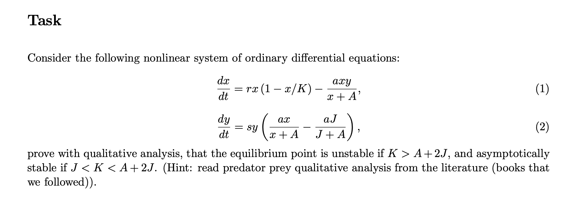 Solved Consider the following nonlinear system of ordinary | Chegg.com