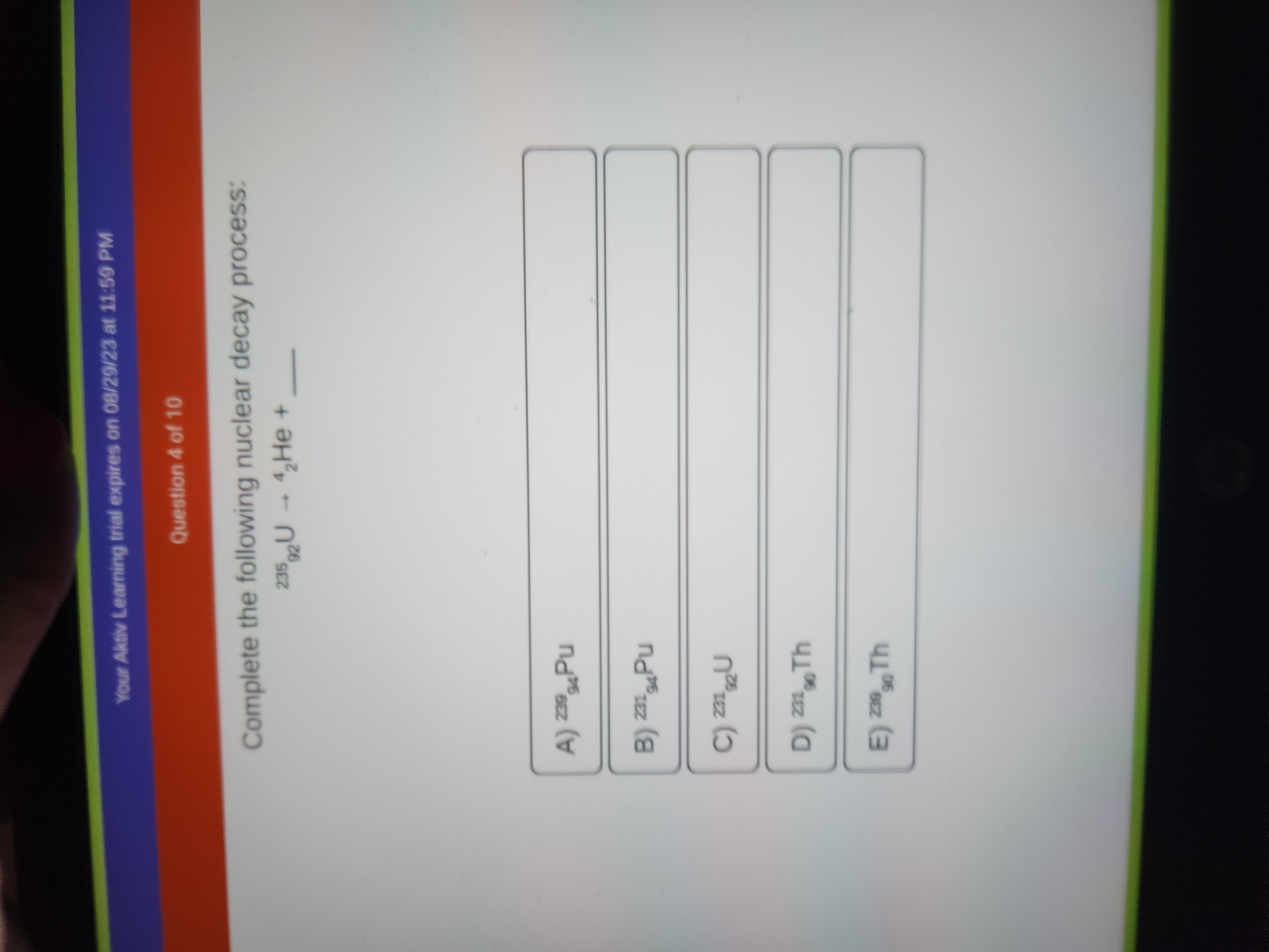 Solved Complete The Following Nuclear Decay Process: | Chegg.com