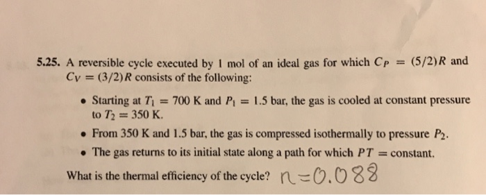 solved-5-25-a-reversible-cycle-executed-by-i-mol-of-an-chegg