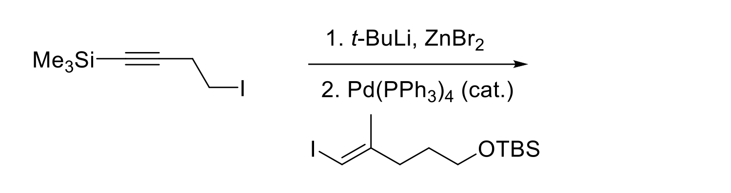 \( \underset{\text { 2. } \mathrm{Pd}\left(\mathrm{PPh}_{3}\right)_{4} \text { (cat.) }}{\stackrel{\text { 1. } t-\mathrm{BuL