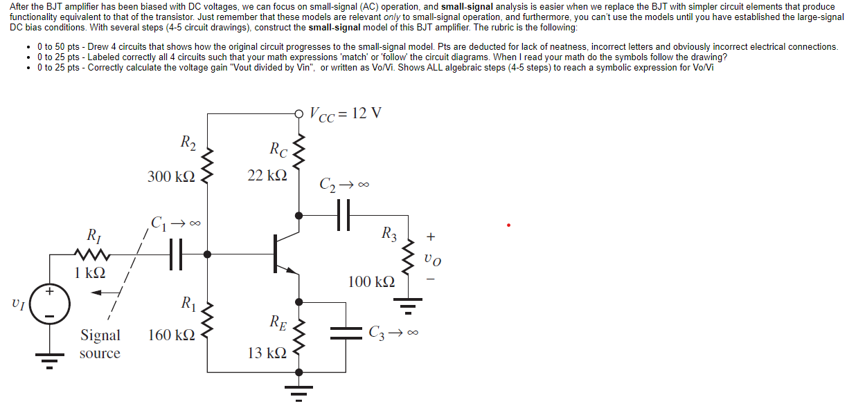 Solved After The BJT Amplifier Has Been Biased With DC | Chegg.com