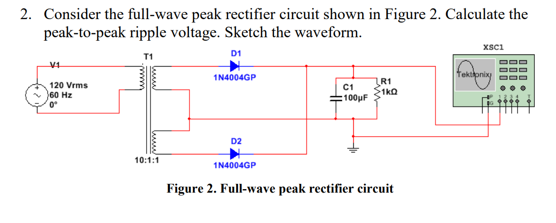 Solved 2. Consider the full-wave peak rectifier circuit | Chegg.com