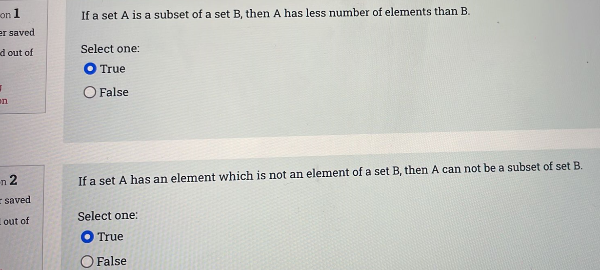 Solved If A Set A Is A Subset Of A Set B, Then A Has Less | Chegg.com