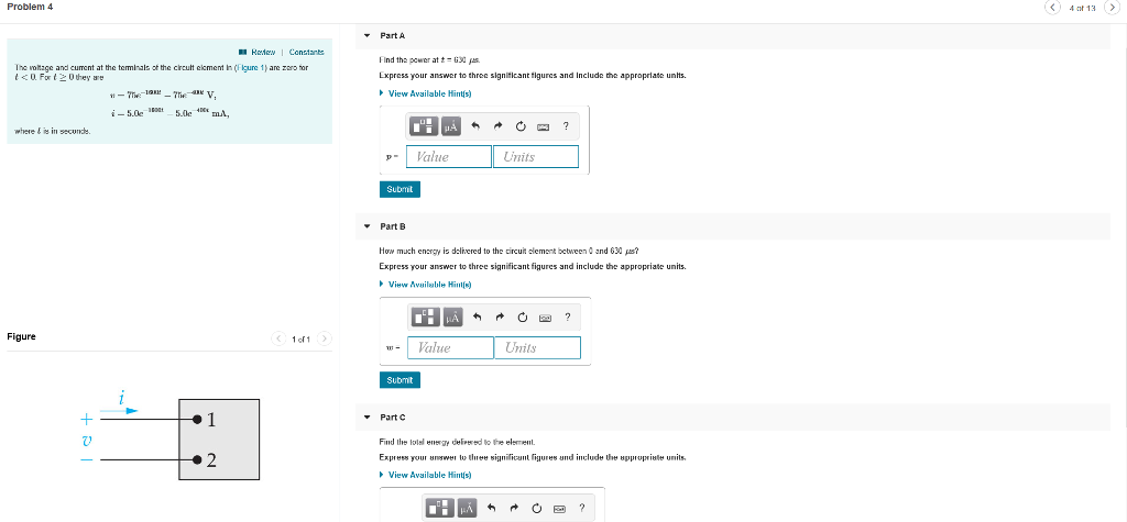 Solved The voltage and current at the terminals of the | Chegg.com
