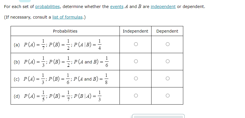 Solved For Each Set Of Probabilities, Determine Whether The | Chegg.com