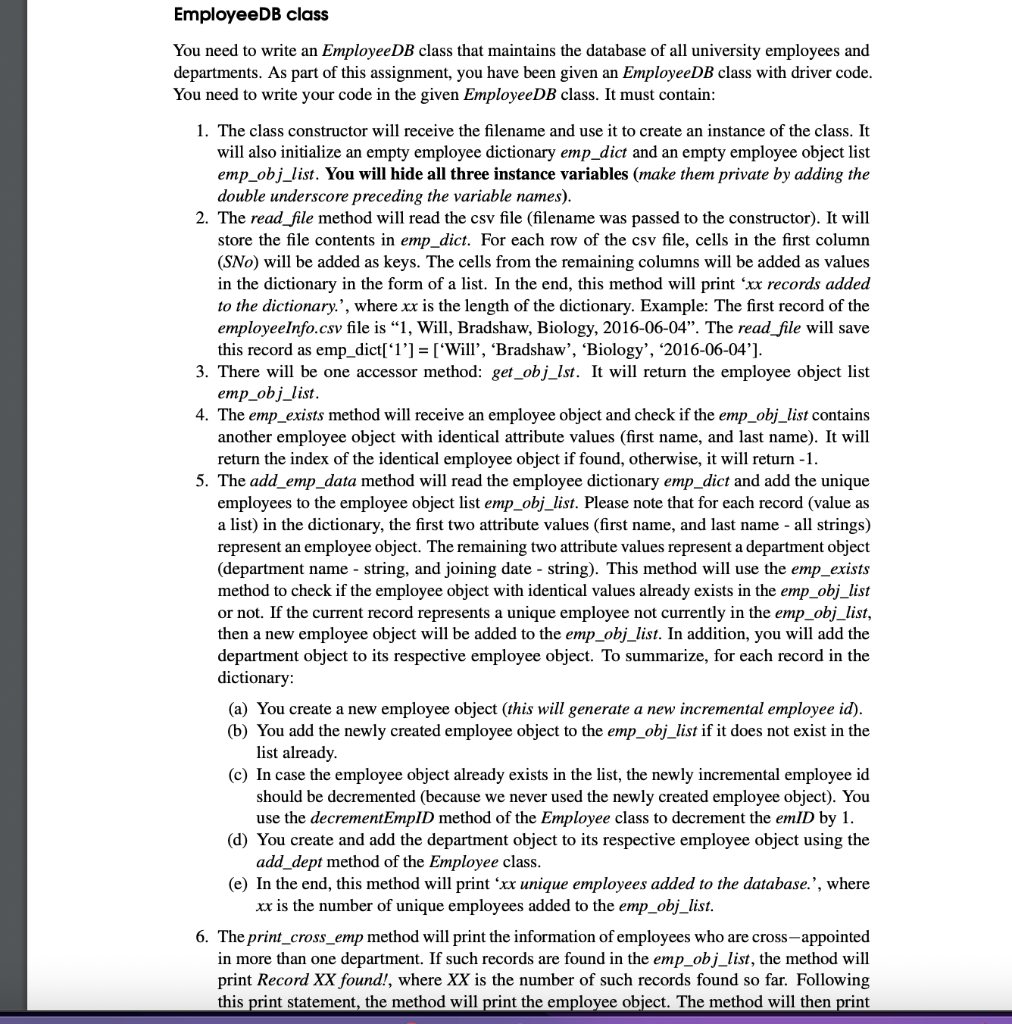 Solved EmployeeDB class You need to write an EmployeeDB | Chegg.com