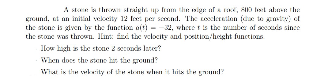 Solved A stone is thrown straight up from the edge of a | Chegg.com