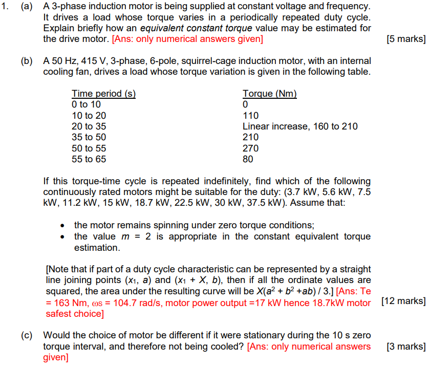 Solved 1. (a) A 3-phase induction motor is being supplied at | Chegg.com