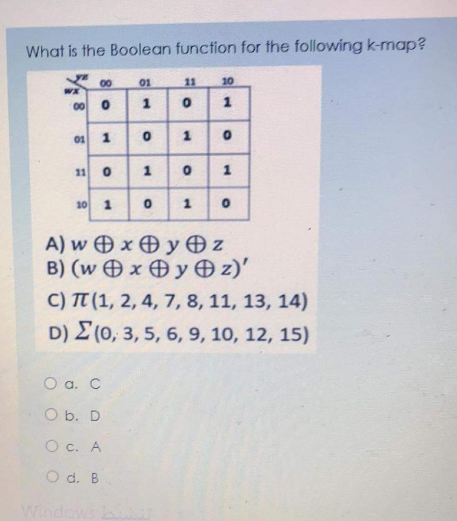 Solved What is the Boolean function for the following k-map? | Chegg.com