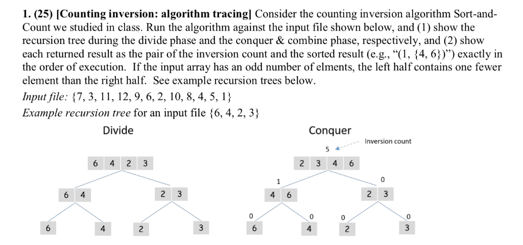 Solved 1. (25) [Counting Inversion: Algorithm Tracingl | Chegg.com